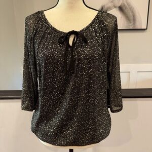 GG collection black, and gold, medium, sheer, baggy, women’s blouse.